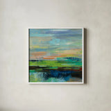 Delmar Sunset II by Silvia Vassileva. Shown in a crisp white glass frame for a clean and minimalist style. Available as an archival giclee rolled canvas, fine art paper, or poster print. SKU 48499a.