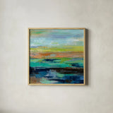 Delmar Sunset III by Silvia Vassileva. Shown in a natural wood glass frame for a timeless modern aesthetic. Available as an archival giclee rolled canvas, fine art paper, or poster print. SKU 48517a.