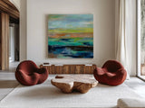 Delmar Sunset III by Silvia Vassileva. Shown as extra-large giant wall art in a modern living room. Available as an archival giclee rolled canvas, fine art paper, or poster print. SKU 48517a.