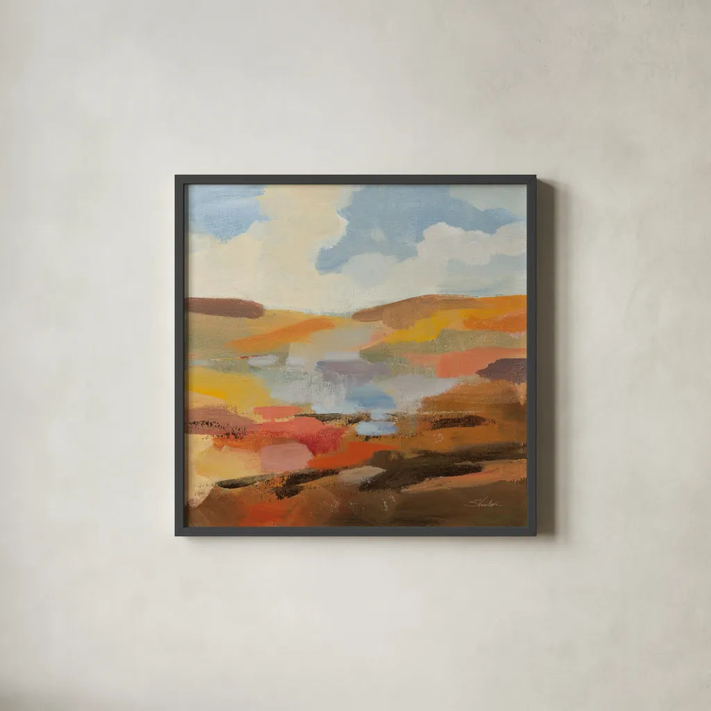 Desert Sky I by Silvia Vassileva. Shown in a sleek black glass frame for a contemporary gallery look. Available as an archival giclee rolled canvas, fine art paper, or poster print. SKU 85387a.