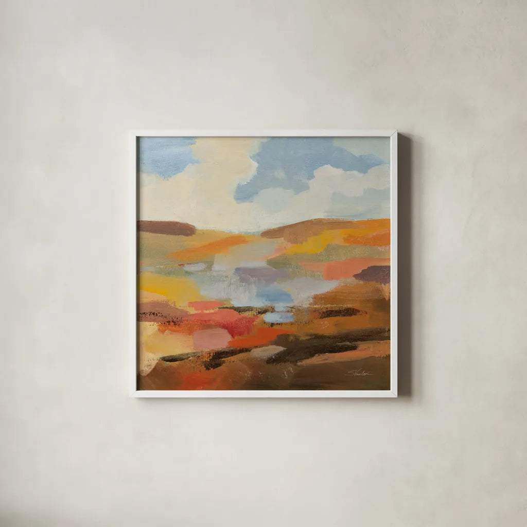 Desert Sky I by Silvia Vassileva. Shown in a crisp white glass frame for a clean and minimalist style. Available as an archival giclee rolled canvas, fine art paper, or poster print. SKU 85387a.