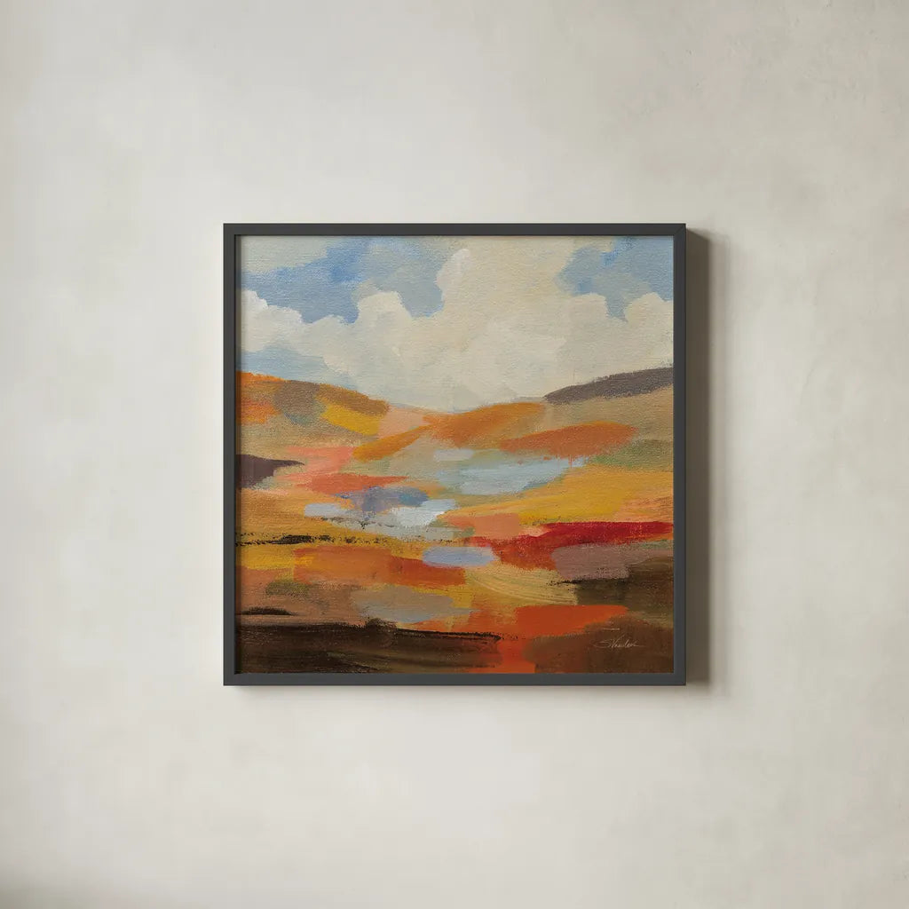 Desert Sky II by Silvia Vassileva. Shown in a sleek black glass frame for a contemporary gallery look. Available as an archival giclee rolled canvas, fine art paper, or poster print. SKU 85388a.