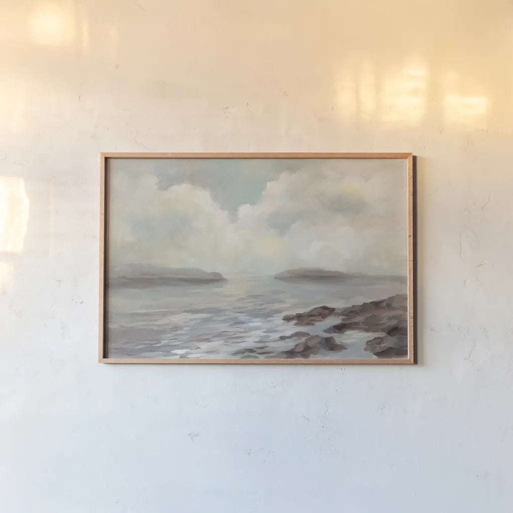 Distant Island by Silvia Vassileva. shown as a paper print in a natural frame. Available as a archival giclee rolled canvas, fine art paper, or poster print. SKU 77866i.