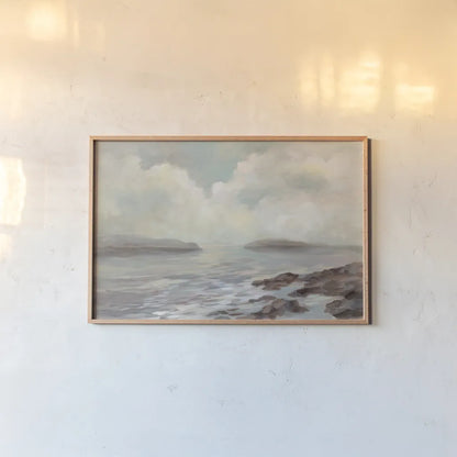 Distant Island by Silvia Vassileva. shown as a paper print in a natural frame. Available as a archival giclee rolled canvas, fine art paper, or poster print. SKU 77866i.