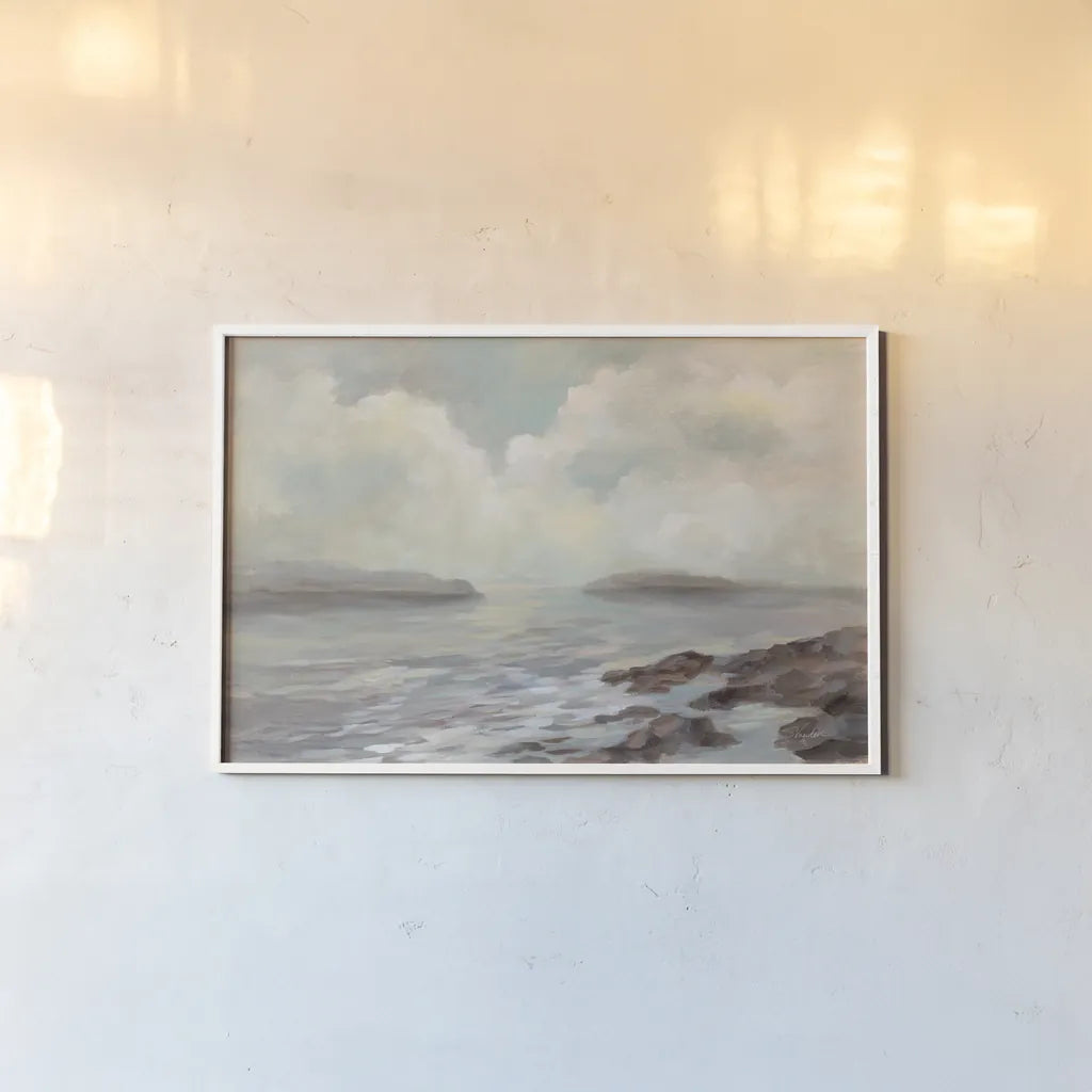 Distant Island by Silvia Vassileva. shown as a paper print in a white frame. Available as a archival giclee rolled canvas, fine art paper, or poster print. SKU 77866i.
