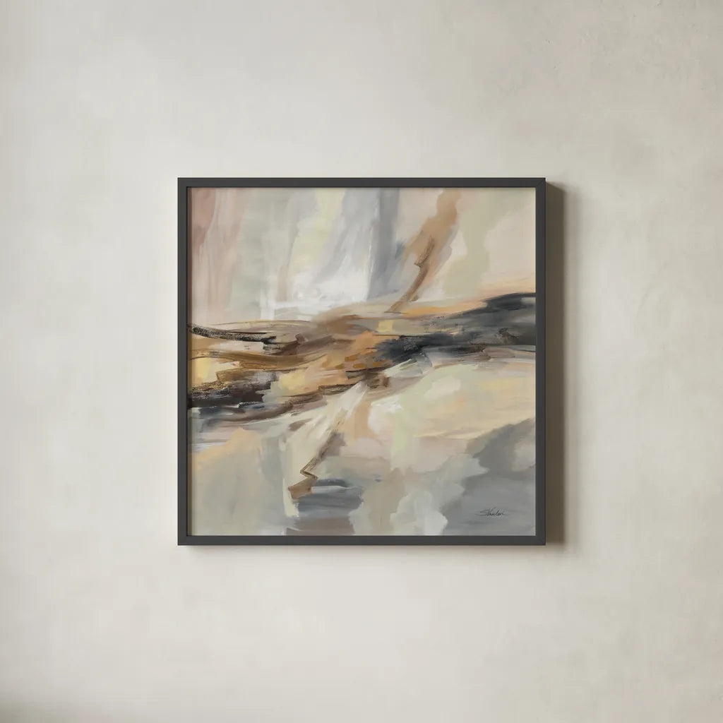 Distant Land by Silvia Vassileva. Shown in a sleek black glass frame for a contemporary gallery look. Available as an archival giclee rolled canvas, fine art paper, or poster print. SKU 77099a.