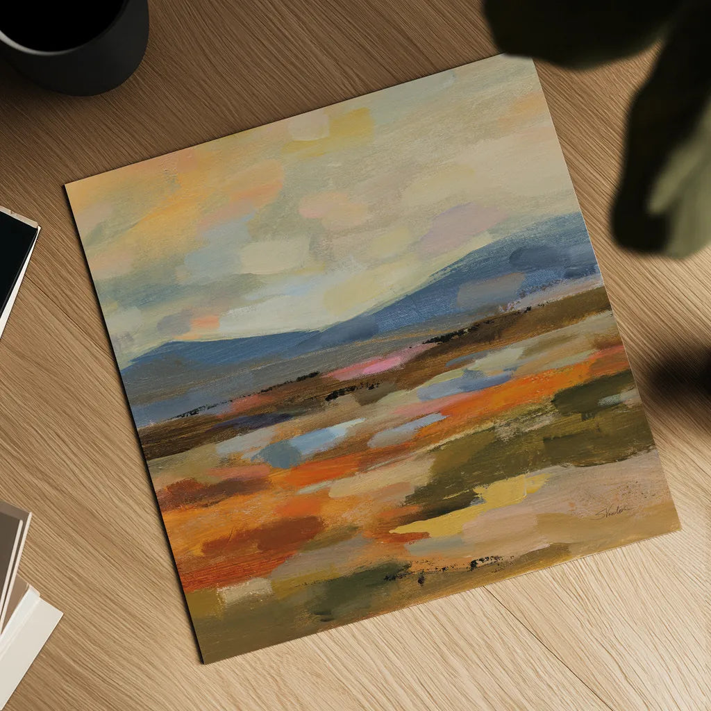 Distant Mountain I by Silvia Vassileva. Shown as a detailed flat fine art print, highlighting archival giclee quality. Available as an archival giclee rolled canvas, fine art paper, or poster print. SKU 94416a.