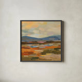 Distant Mountain I by Silvia Vassileva. Shown in a sleek black glass frame for a contemporary gallery look. Available as an archival giclee rolled canvas, fine art paper, or poster print. SKU 94416a.