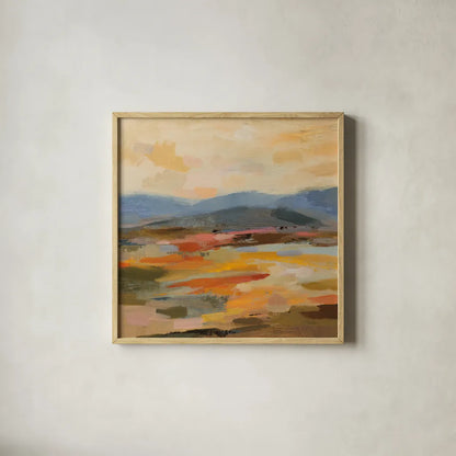 Distant Mountain II by Silvia Vassileva. Shown in a natural wood glass frame for a timeless modern aesthetic. Available as an archival giclee rolled canvas, fine art paper, or poster print. SKU 94417a.