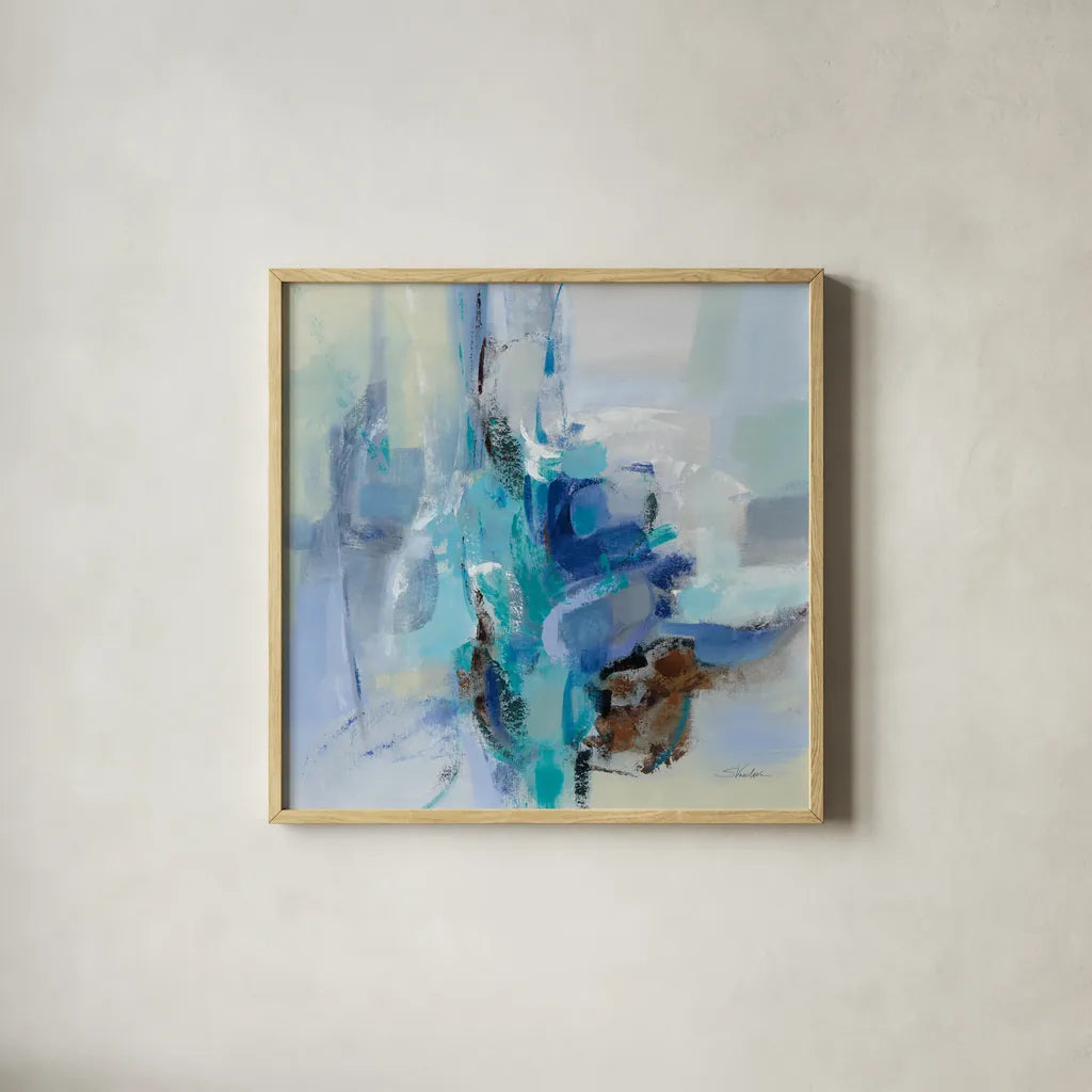 Dove Wings by Silvia Vassileva. Shown in a natural wood glass frame for a timeless modern aesthetic. Available as an archival giclee rolled canvas, fine art paper, or poster print. SKU 78734a.