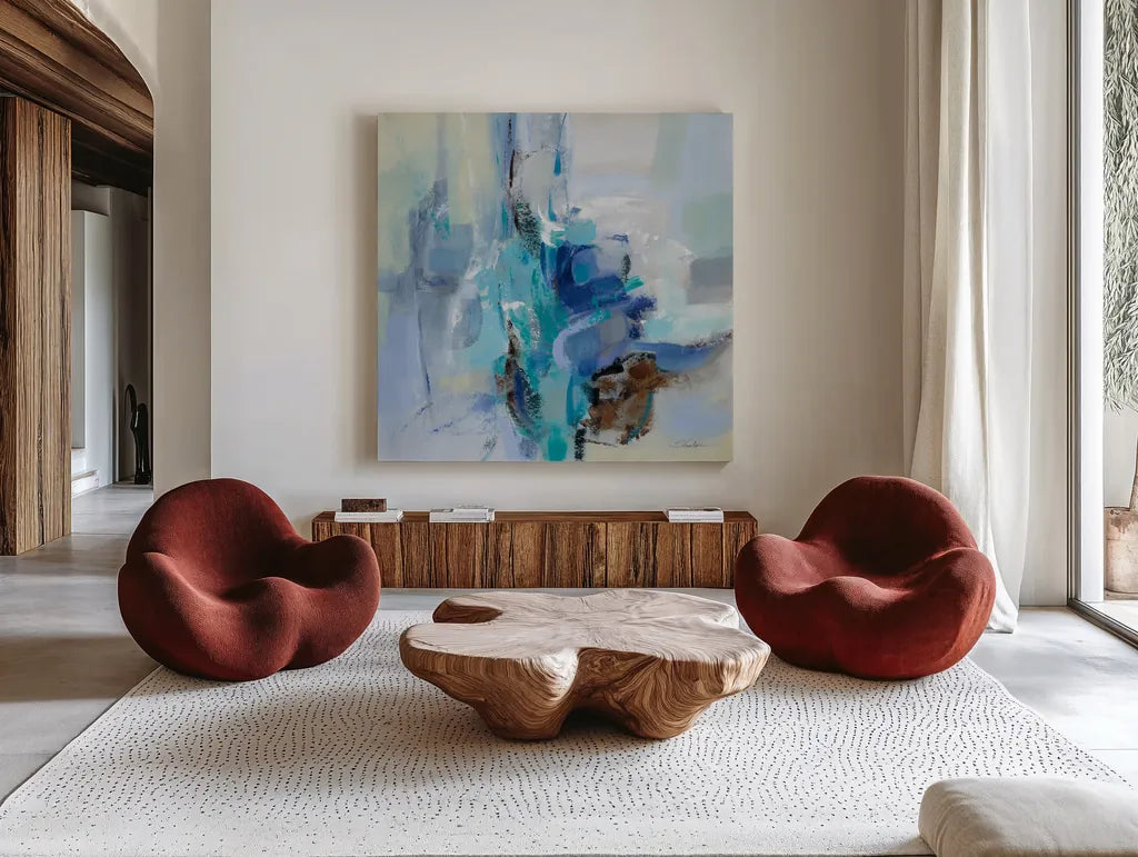 Dove Wings by Silvia Vassileva. Shown as extra-large giant wall art in a modern living room. Available as an archival giclee rolled canvas, fine art paper, or poster print. SKU 78734a.