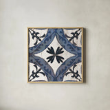 Downtown I Indigo and Cream by Silvia Vassileva. Shown in a natural wood glass frame for a timeless modern aesthetic. Available as an archival giclee rolled canvas, fine art paper, or poster print. SKU 29276a.