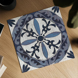 Downtown II Indigo and Cream by Silvia Vassileva. Shown as a detailed flat fine art print, highlighting archival giclee quality. Available as an archival giclee rolled canvas, fine art paper, or poster print. SKU 29277a.