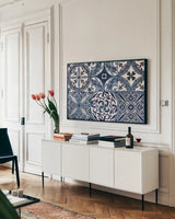 Downtown Oxford Coastlines by Silvia Vassileva. shown as a framed stretched canvas in a living room above a console. Available as a archival giclee rolled canvas, fine art paper, or poster print. SKU 29280i.