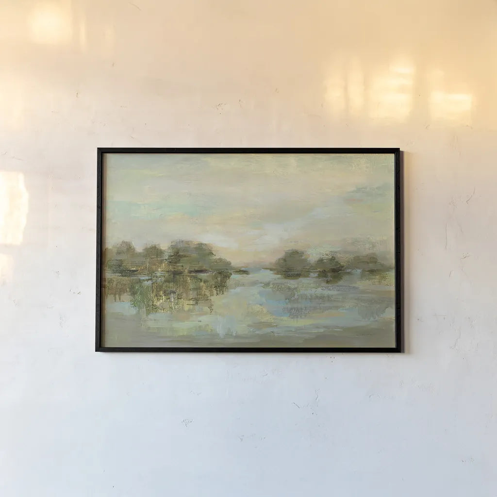 Dreamy Lake Green by Silvia Vassileva. shown as a paper print in a black flame. Available as a archival giclee rolled canvas, fine art paper, or poster print. SKU 33289i.