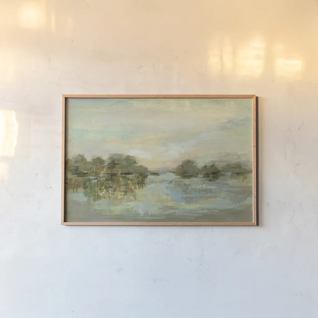 Dreamy Lake Green by Silvia Vassileva. shown as a paper print in a natural frame. Available as a archival giclee rolled canvas, fine art paper, or poster print. SKU 33289i.