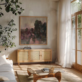 Dusk By The Lake II by Silvia Vassileva. Shown in a natural wood frame in a cozy modern living room. Available as an archival giclee rolled canvas, fine art paper, or poster print. SKU 103199a.