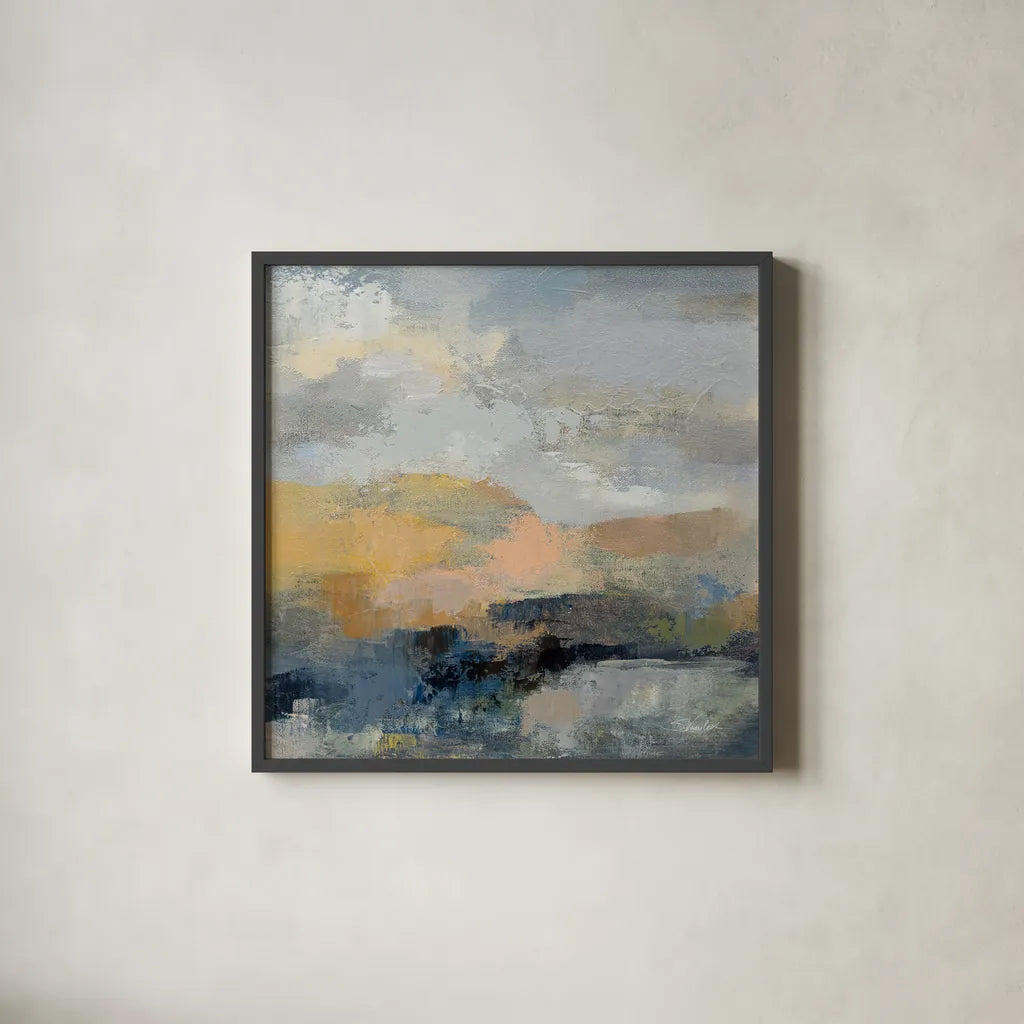 Dusk I by Silvia Vassileva. Shown in a sleek black glass frame for a contemporary gallery look. Available as an archival giclee rolled canvas, fine art paper, or poster print. SKU 85001a.