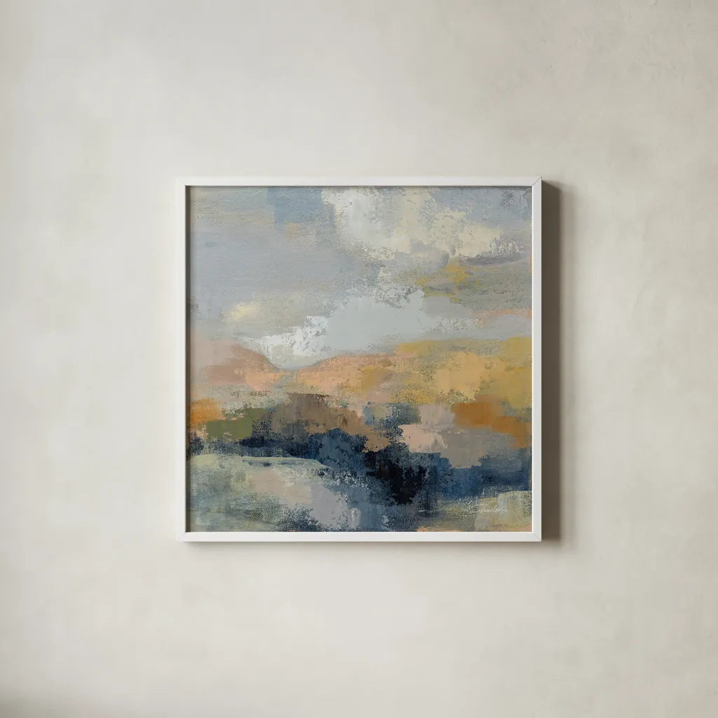Dusk II by Silvia Vassileva. Shown in a crisp white glass frame for a clean and minimalist style. Available as an archival giclee rolled canvas, fine art paper, or poster print. SKU 85002a.