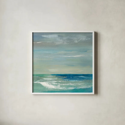 Early Morning Waves I by Silvia Vassileva. Shown in a crisp white glass frame for a clean and minimalist style. Available as an archival giclee rolled canvas, fine art paper, or poster print. SKU 20553a.