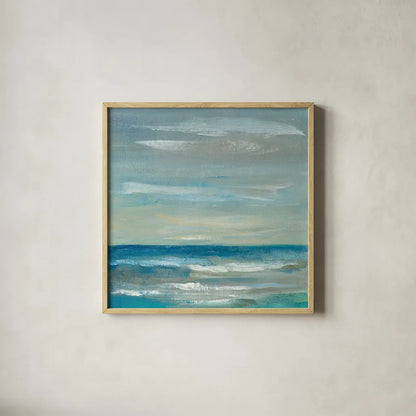Early Morning Waves II by Silvia Vassileva. Shown in a natural wood glass frame for a timeless modern aesthetic. Available as an archival giclee rolled canvas, fine art paper, or poster print. SKU 20554a.
