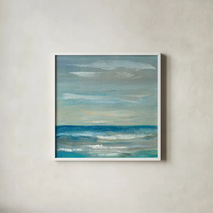 Early Morning Waves II by Silvia Vassileva. Shown in a crisp white glass frame for a clean and minimalist style. Available as an archival giclee rolled canvas, fine art paper, or poster print. SKU 20554a.