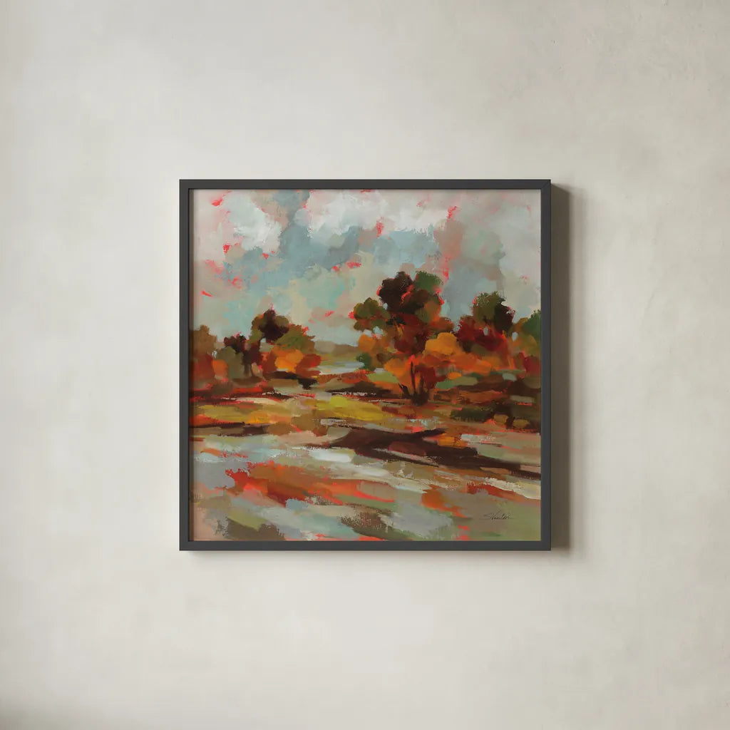 Early October by Silvia Vassileva. Shown in a sleek black glass frame for a contemporary gallery look. Available as an archival giclee rolled canvas, fine art paper, or poster print. SKU 94820a.