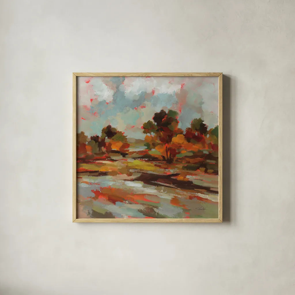 Early October by Silvia Vassileva. Shown in a natural wood glass frame for a timeless modern aesthetic. Available as an archival giclee rolled canvas, fine art paper, or poster print. SKU 94820a.