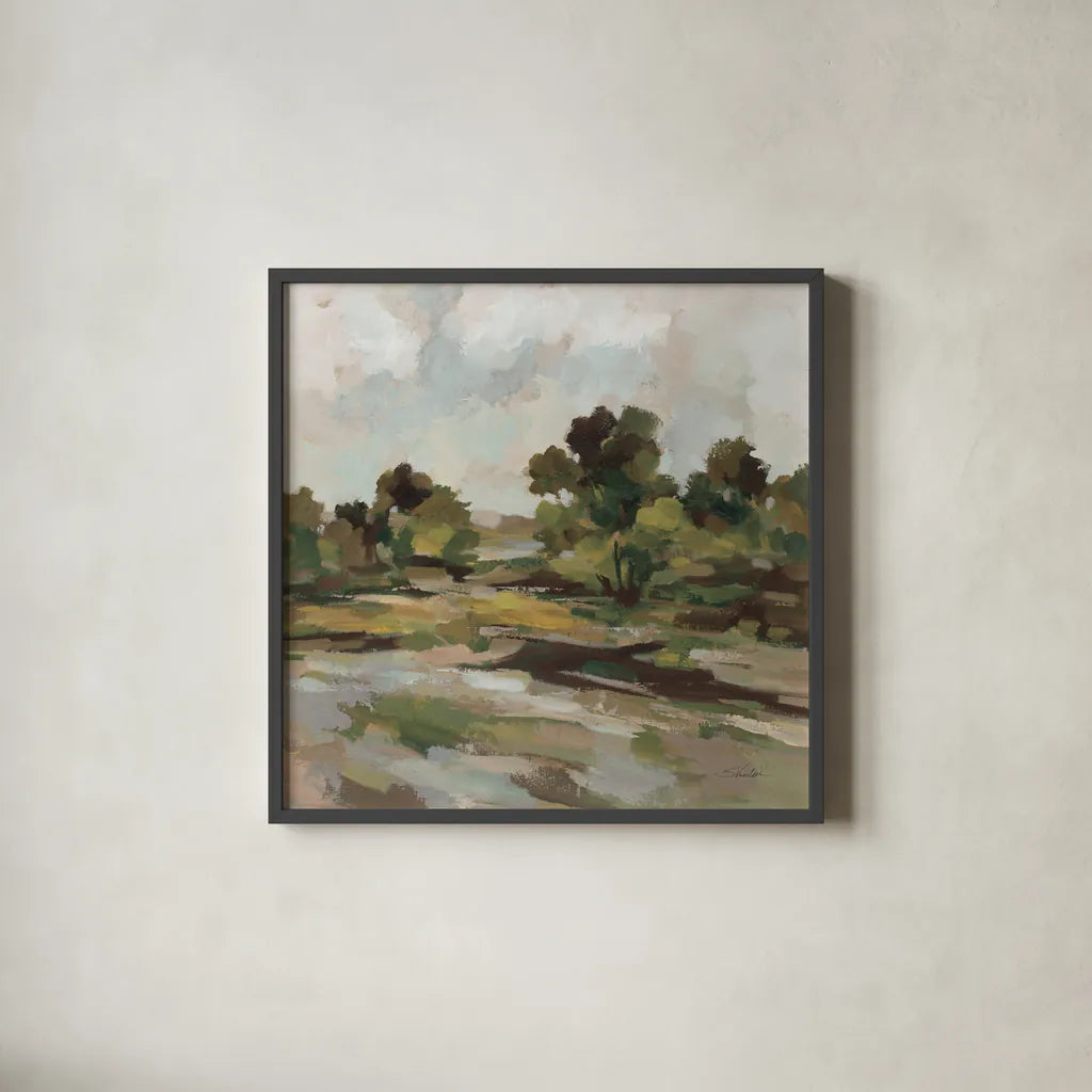 Early October Country Traditions by Silvia Vassileva. Shown in a sleek black glass frame for a contemporary gallery look. Available as an archival giclee rolled canvas, fine art paper, or poster print. SKU 97962a.