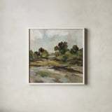 Early October Country Traditions by Silvia Vassileva. Shown in a crisp white glass frame for a clean and minimalist style. Available as an archival giclee rolled canvas, fine art paper, or poster print. SKU 97962a.