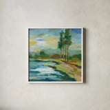 Early Spring Landscape II by Silvia Vassileva. Shown in a crisp white glass frame for a clean and minimalist style. Available as an archival giclee rolled canvas, fine art paper, or poster print. SKU 28661a.