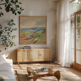 Earth Day II by Silvia Vassileva. Shown in a natural wood frame in a cozy modern living room. Available as an archival giclee rolled canvas, fine art paper, or poster print. SKU 93586a.