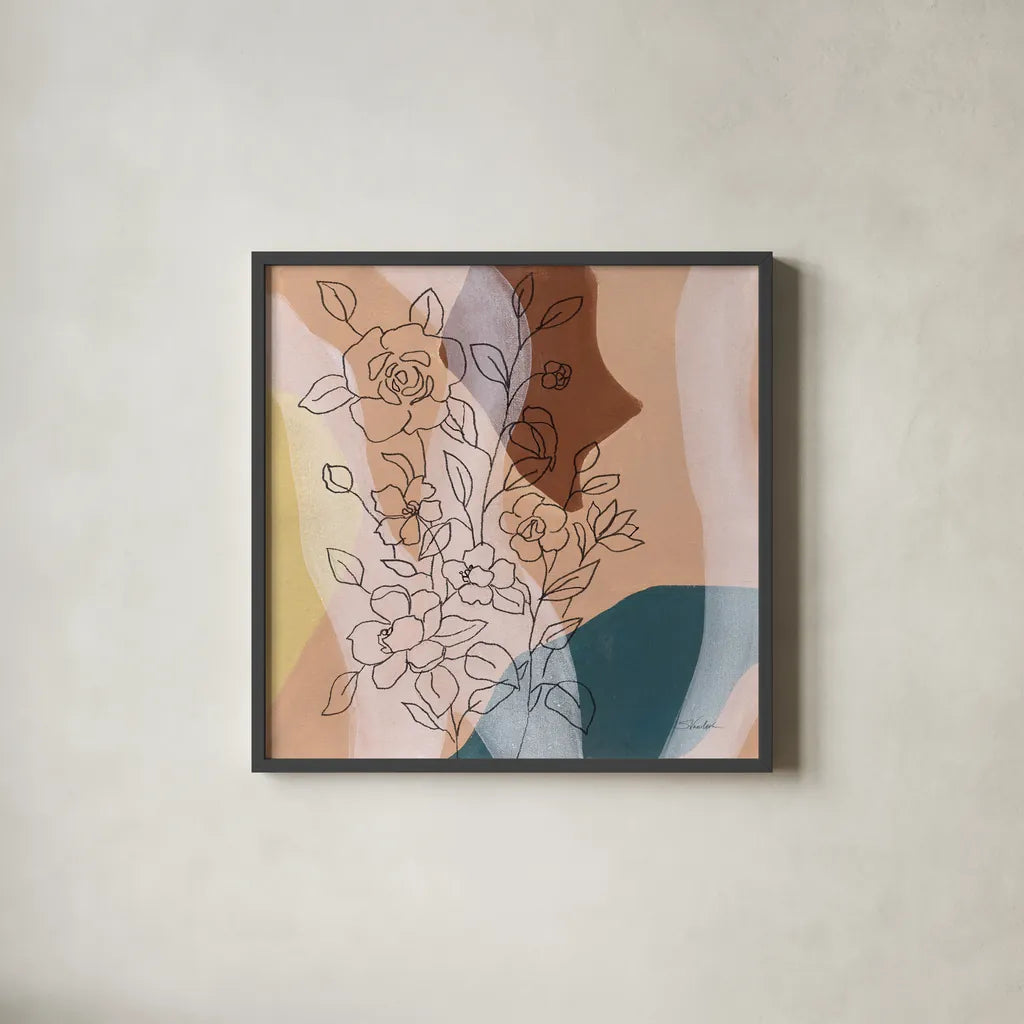 Earthy Boho Lace I by Silvia Vassileva. Shown in a sleek black glass frame for a contemporary gallery look. Available as an archival giclee rolled canvas, fine art paper, or poster print. SKU 77105a.