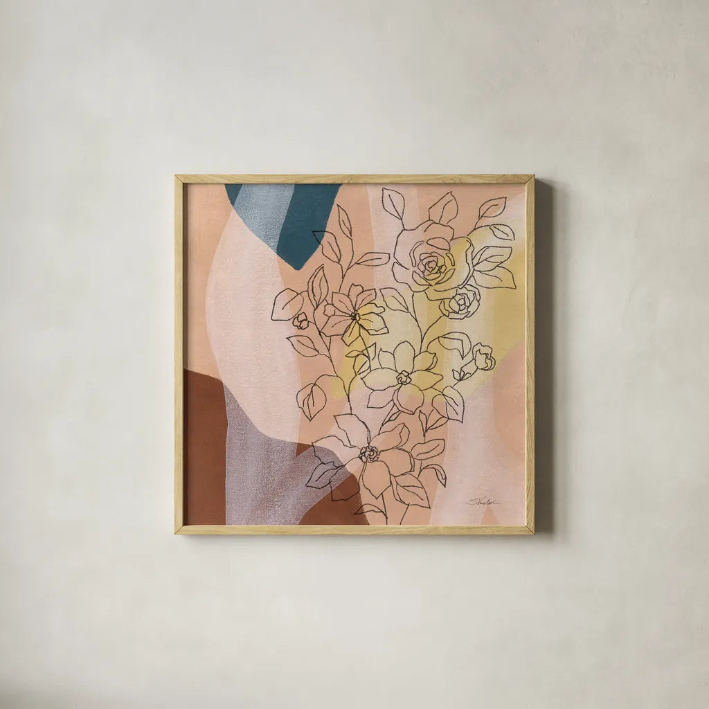 Earthy Boho Lace II by Silvia Vassileva. Shown in a natural wood glass frame for a timeless modern aesthetic. Available as an archival giclee rolled canvas, fine art paper, or poster print. SKU 77106a.