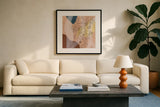 Earthy Boho Lace II by Silvia Vassileva. Displayed in a glass frame with matte in a clean modern living room. Available as an archival giclee rolled canvas, fine art paper, or poster print. SKU 77106a.