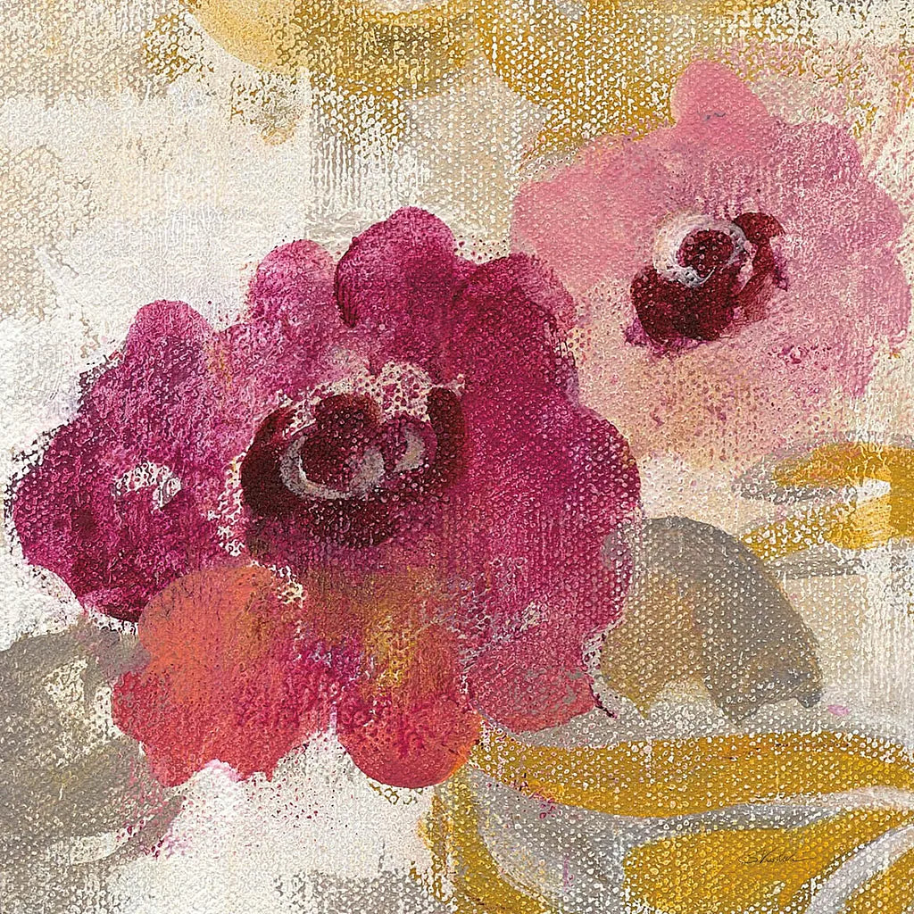 Elegant Fresco Floral Gold Flower II by Silvia Vassileva. SKU 25682a. Archival Giclee Fine art print for wall decor.