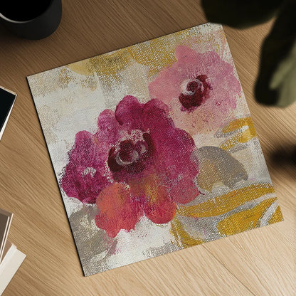 Elegant Fresco Floral Gold Flower II by Silvia Vassileva. Shown as a detailed flat fine art print, highlighting archival giclee quality. Available as an archival giclee rolled canvas, fine art paper, or poster print. SKU 25682a.