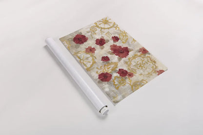 Elegant Fresco Red Gold by Silvia Vassileva. shown as a rolled paper print. Available as archival giclee rolled canvas, fine art paper, or poster print. SKU 55988i.