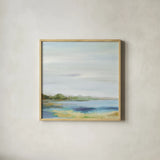 Emerald Lagoon Sq Light by Silvia Vassileva. Shown in a natural wood glass frame for a timeless modern aesthetic. Available as an archival giclee rolled canvas, fine art paper, or poster print. SKU 71752a.