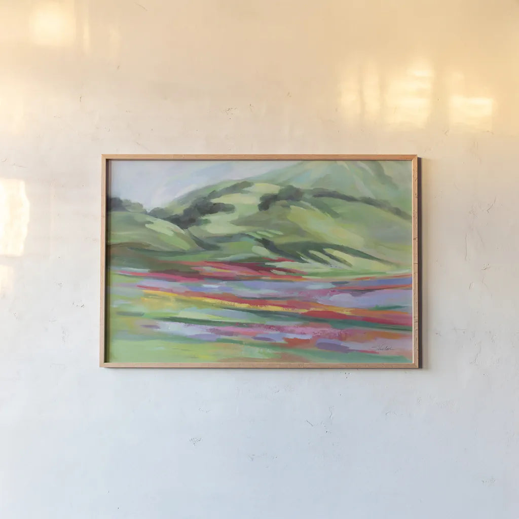 Emerald Mountain by Silvia Vassileva. shown as a paper print in a natural frame. Available as a archival giclee rolled canvas, fine art paper, or poster print. SKU 90995i.