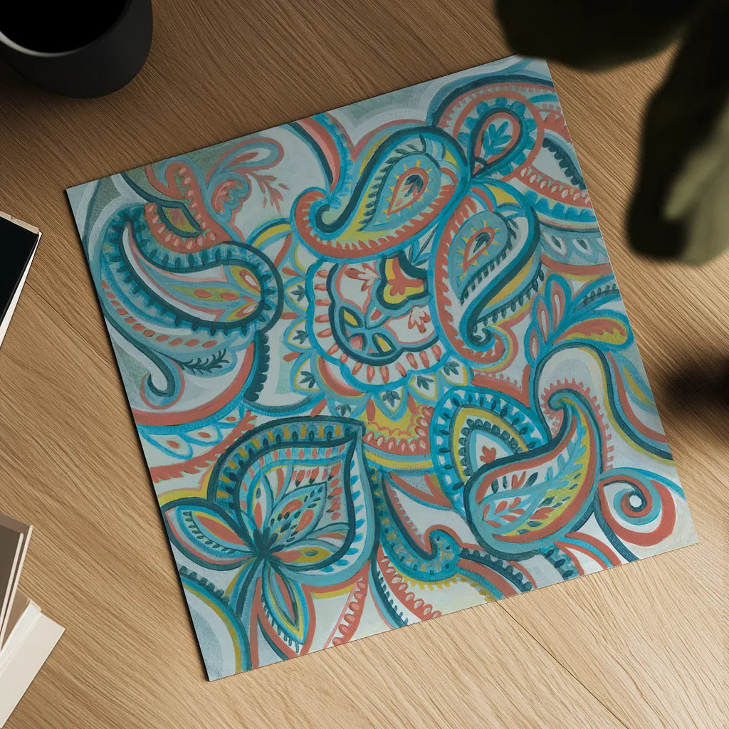 Emerald Paisley I by Silvia Vassileva. Shown as a detailed flat fine art print, highlighting archival giclee quality. Available as an archival giclee rolled canvas, fine art paper, or poster print. SKU 64819a.