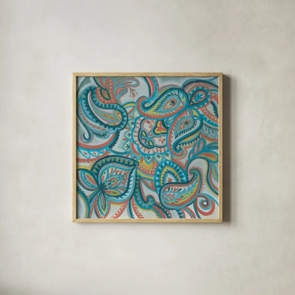 Emerald Paisley I by Silvia Vassileva. Shown in a natural wood glass frame for a timeless modern aesthetic. Available as an archival giclee rolled canvas, fine art paper, or poster print. SKU 64819a.