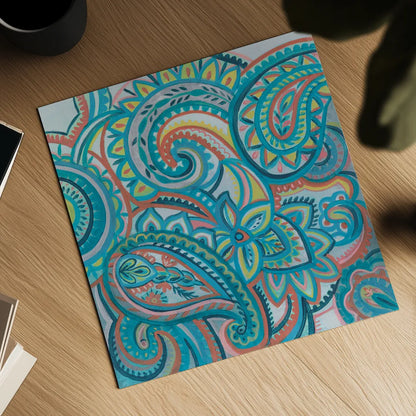 Emerald Paisley III by Silvia Vassileva. Shown as a detailed flat fine art print, highlighting archival giclee quality. Available as an archival giclee rolled canvas, fine art paper, or poster print. SKU 64821a.