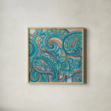 Emerald Paisley III by Silvia Vassileva. Shown in a natural wood glass frame for a timeless modern aesthetic. Available as an archival giclee rolled canvas, fine art paper, or poster print. SKU 64821a.