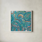 Emerald Paisley III by Silvia Vassileva. Shown in a crisp white glass frame for a clean and minimalist style. Available as an archival giclee rolled canvas, fine art paper, or poster print. SKU 64821a.