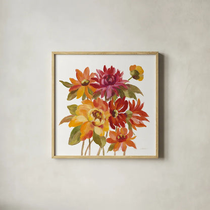 English Garden I on White by Silvia Vassileva. Shown in a natural wood glass frame for a timeless modern aesthetic. Available as an archival giclee rolled canvas, fine art paper, or poster print. SKU 32137a.