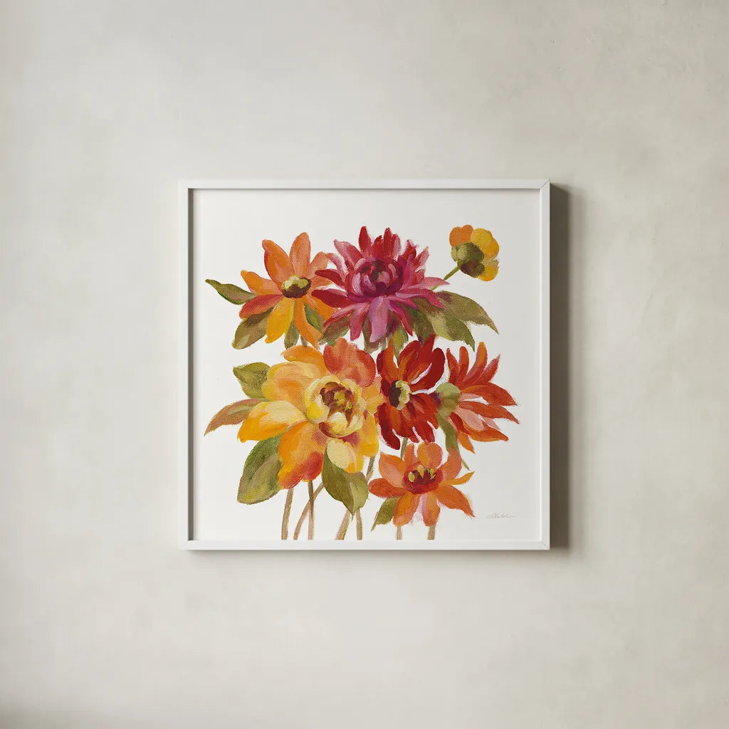 English Garden I on White by Silvia Vassileva. Shown in a crisp white glass frame for a clean and minimalist style. Available as an archival giclee rolled canvas, fine art paper, or poster print. SKU 32137a.