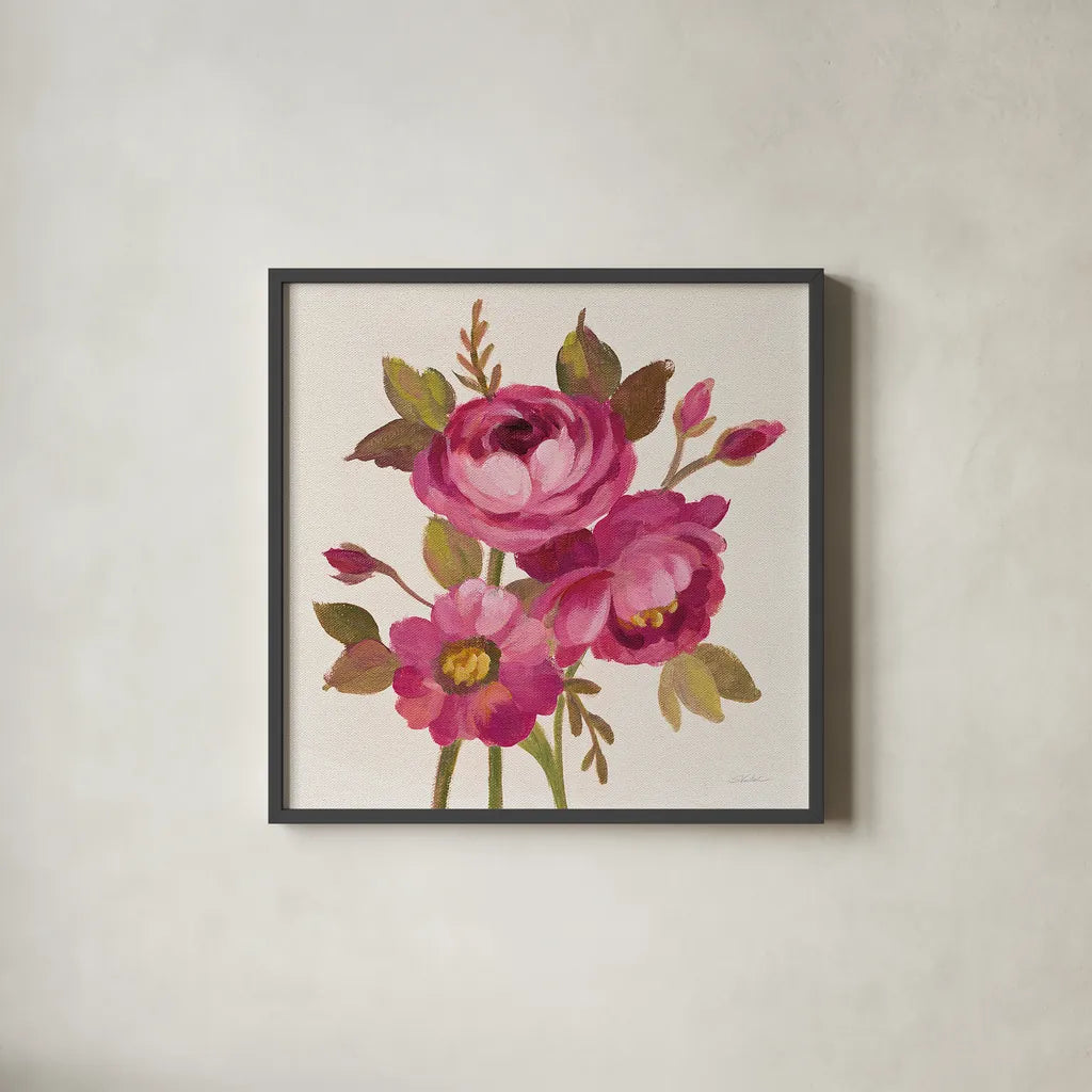 English Garden III Stem by Silvia Vassileva. Shown in a sleek black glass frame for a contemporary gallery look. Available as an archival giclee rolled canvas, fine art paper, or poster print. SKU 30574a.