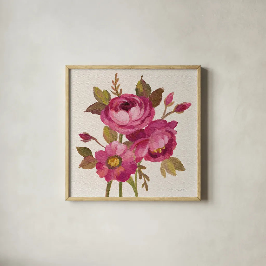 English Garden III Stem by Silvia Vassileva. Shown in a natural wood glass frame for a timeless modern aesthetic. Available as an archival giclee rolled canvas, fine art paper, or poster print. SKU 30574a.
