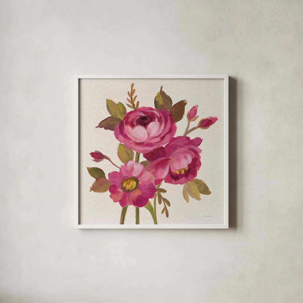 English Garden III Stem by Silvia Vassileva. Shown in a crisp white glass frame for a clean and minimalist style. Available as an archival giclee rolled canvas, fine art paper, or poster print. SKU 30574a.